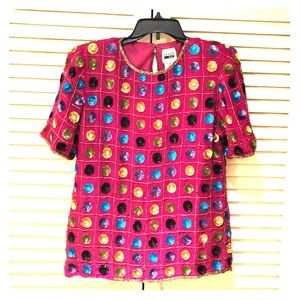 Black and Gold beaded 100% silk After Five top.